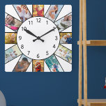 Personalised Family Photo Collage White Square Wall Clock<br><div class="desc">Personalised photo clock with your own custom photos. The photo template is set up ready for you to add 12 of your favourite pictures working clockwise from the top. Simple and fresh, this white design has black numbers and will look great with modern and contemporary decor. For this design, square...</div>