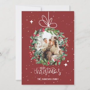 personalised family photo garland red christmas holiday card