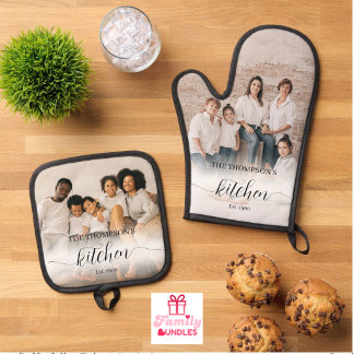 Personalised Family Photo Kitchen Oven Mitt & Pot Holder Set