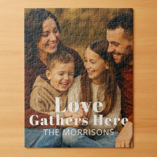 Personalised Family Photo Love Gathers Here Jigsaw Puzzle
