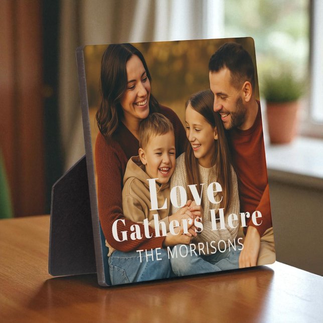 Personalised Family Photo Love Gathers Here Plaque (Creator Uploaded)