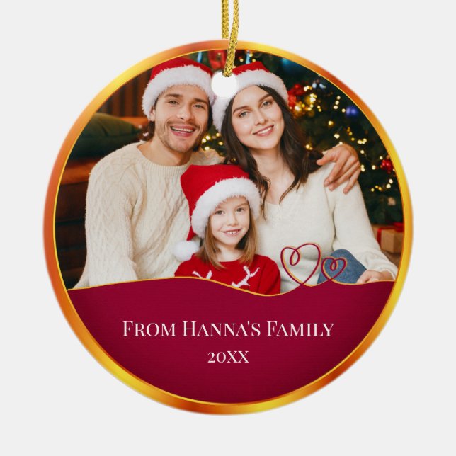Personalised Family Photo & Merry Christmas Ceramic Tree Decoration (Front)