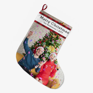 Personalised Family Photo & Name Elegant Large Christmas Stocking
