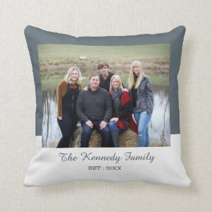 Personalised Family Photo Name Grey And White Cushion