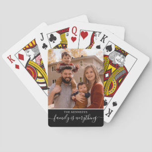 Personalised Family Photo Name Quote Black Playing Cards