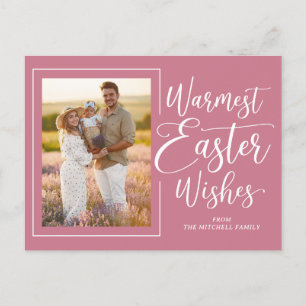 Personalised Family Photo On Mauve Pink Easter Postcard