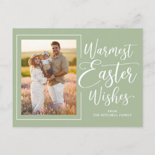 Personalised Family Photo On Sage Green Easter Postcard