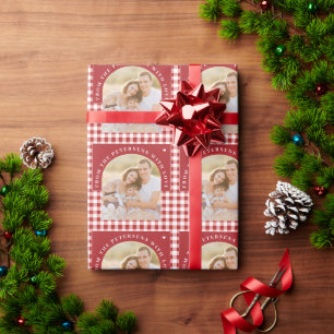 Personalised family photo red Christmas Wrapping Paper