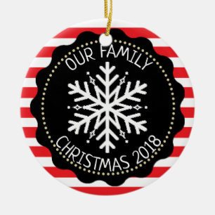 Personalised Family Photo Red White Snowflake Ceramic Tree Decoration