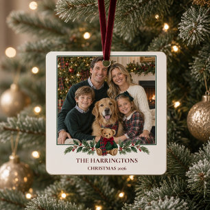 Personalised Family Photo Tartan Teddy Bear  Metal Tree Decoration