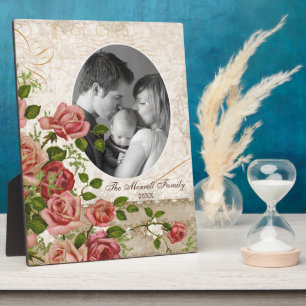 Personalised Family Photo Trellis Rose Vintage Plaque