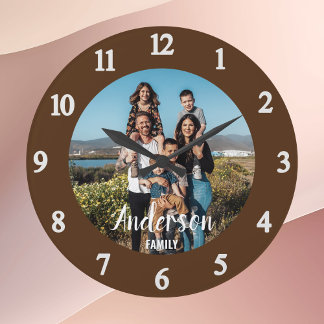 Personalised Family Photo Wall Clock brown
