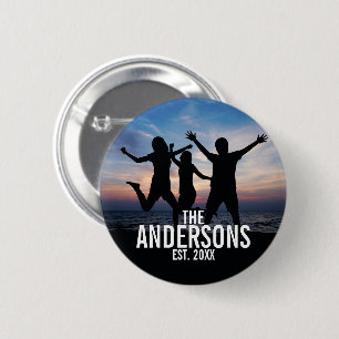 Personalised Family Photo with Family Name 6 Cm Round Badge