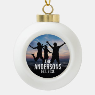 Personalised Family Photo with Family Name Ceramic Ball Christmas Ornament