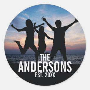 Personalised Family Photo with Family Name Classic Round Sticker