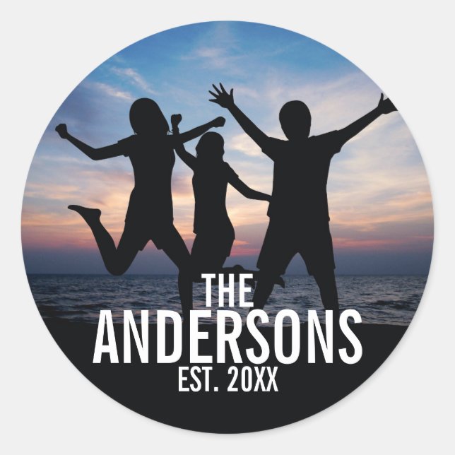 Personalised Family Photo with Family Name Classic Round Sticker (Front)