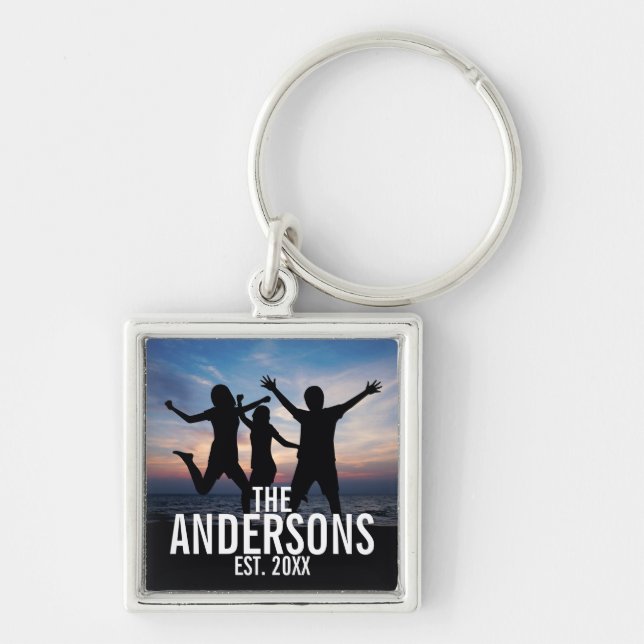 Personalised Family Photo with Family Name Key Ring (Front)