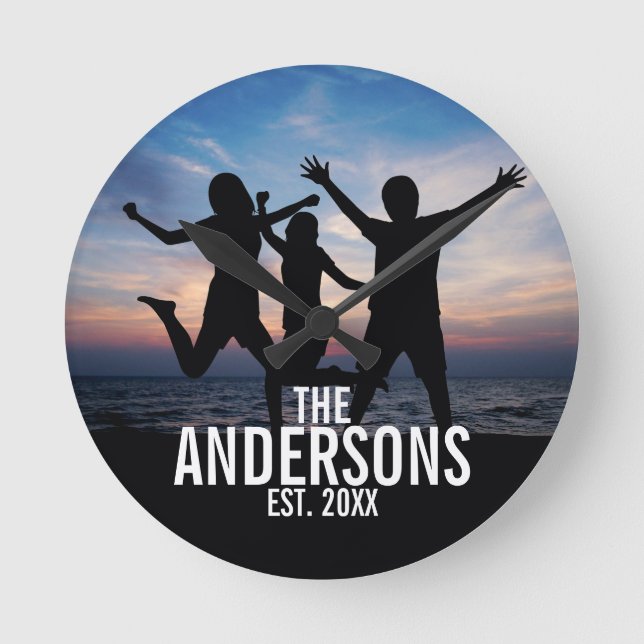 Personalised Family Photo with Family Name Round Clock (Front)