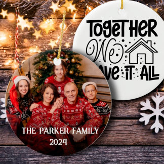 Personalised family photo with quote Christmas  Ceramic Tree Decoration