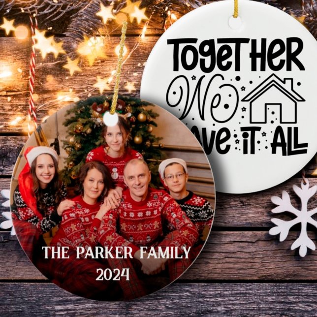 Personalised family photo with quote Christmas  Ceramic Tree Decoration (Creator Uploaded)