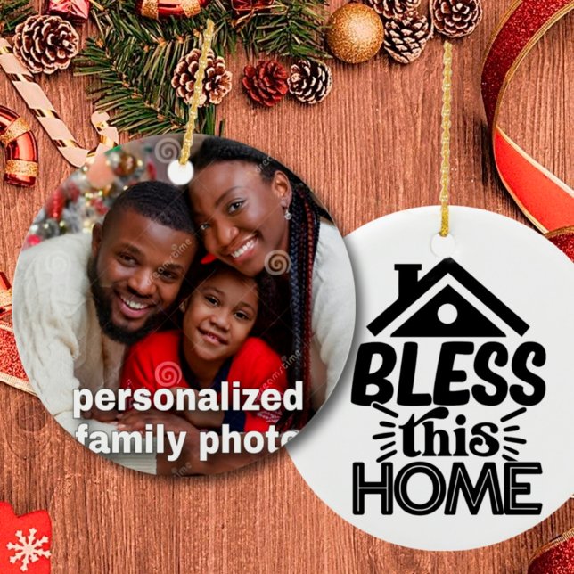 Personalised Family photo with quote Christmas  Ceramic Tree Decoration (Creator Uploaded)