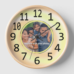 Personalised Family Photo Yellow Swirl Clocks