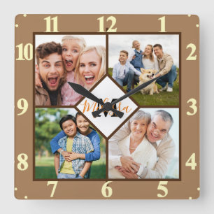 Personalised family photos square wall clock