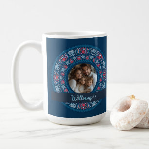 Personalised Family Portrait Blue Festive Mandala Coffee Mug