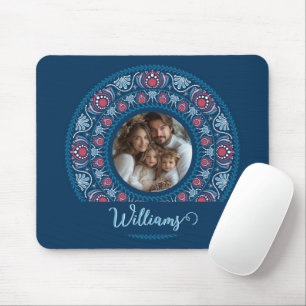 Personalised Family Portrait Blue Festive Mandala Mouse Mat