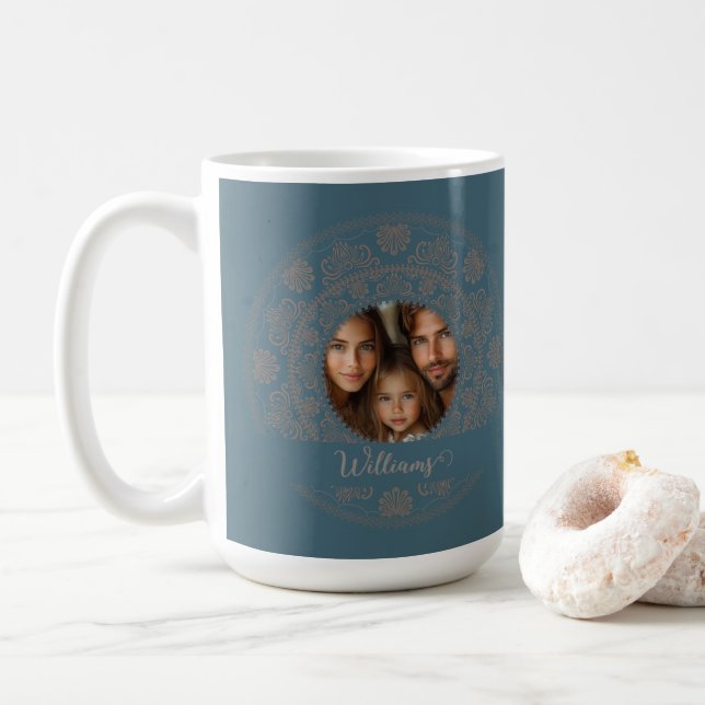 Personalised Family Portrait Gold Rococo Mandala Coffee Mug (With Donut)