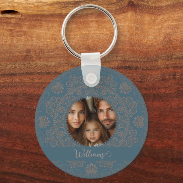 Personalised Family Portrait Gold Rococo Mandala Key Ring (Front)