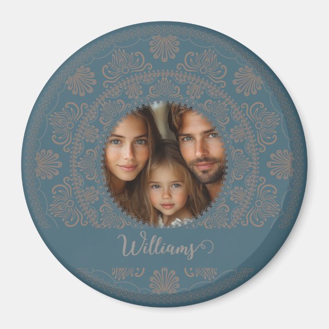 Personalised Family Portrait Gold Rococo Mandala Magnet (Front)