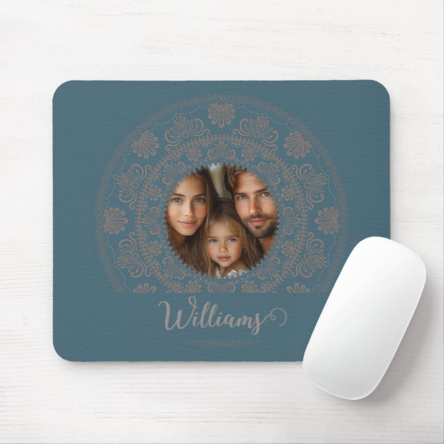 Personalised Family Portrait Gold Rococo Mandala Mouse Mat (With Mouse)