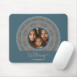 Personalised Family Portrait Teal and Gold Mandala Mouse Mat