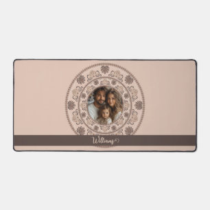 Personalised Family Portrait Warm Neutrals Mandala Desk Mat