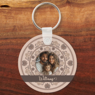 Personalised Family Portrait Warm Neutrals Mandala Key Ring