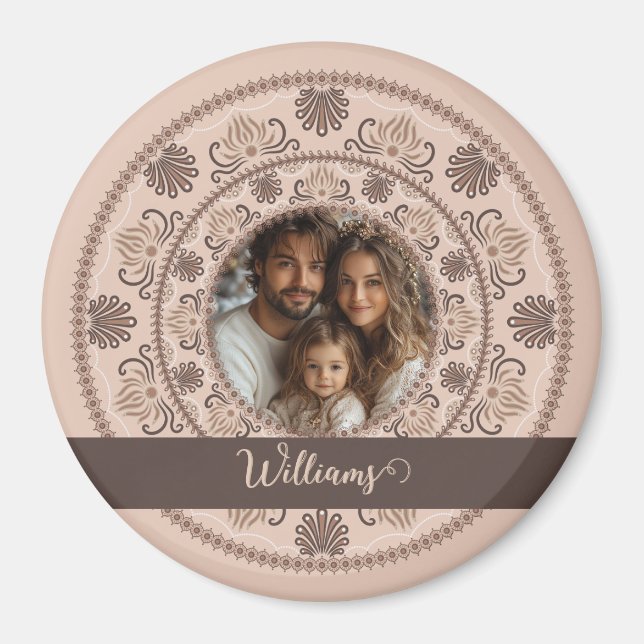 Personalised Family Portrait Warm Neutrals Mandala Magnet (Front)