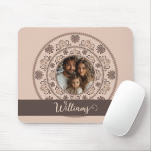 Personalised Family Portrait Warm Neutrals Mandala Mouse Mat