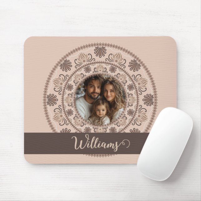 Personalised Family Portrait Warm Neutrals Mandala Mouse Mat (With Mouse)