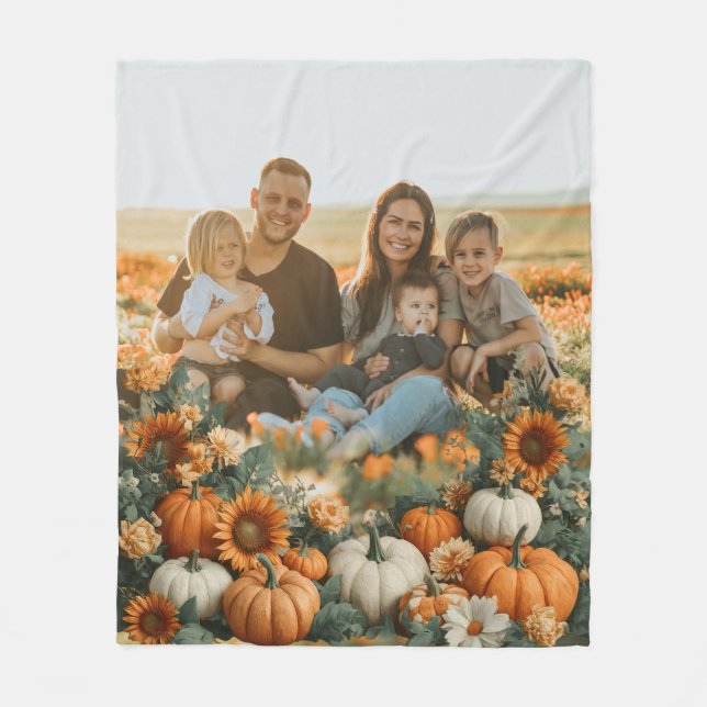 Personalised Family Pumpkin Fall Design Fleece Blanket (Front)