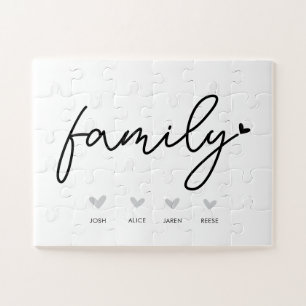 Personalised Family Puzzle Game Cute Hearts & Name