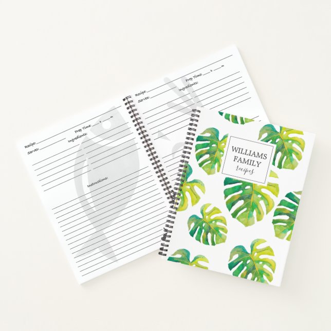 Personalised Family Recipe Book Tropical Monstera (Inside)