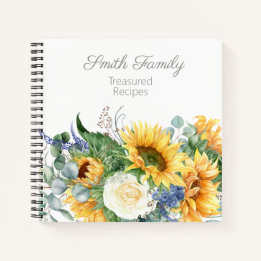 Personalised Family Recipes Cookbook Sunflowers Notebook