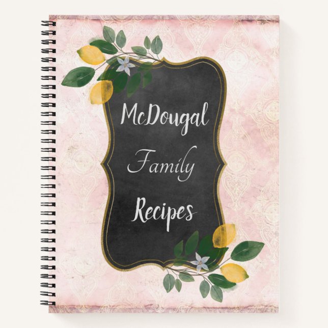 Personalised Family Recipes with Lemons on Pink Notebook (Front)