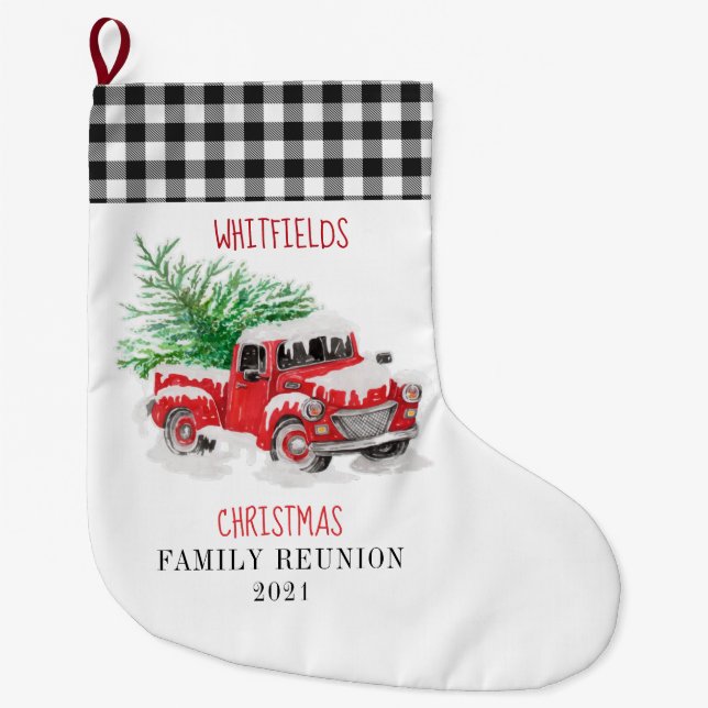 Personalised Family Red Truck Large Christmas Stocking (Front)
