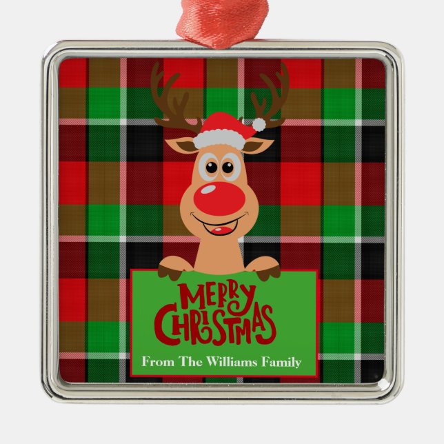 Personalised Family Reindeer Christmas Metal Tree Decoration (Front)