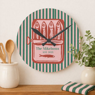 Personalised Family Retro Sardine Tin Stripes Round Clock