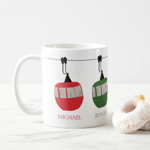 Personalised Family Retro Ski Lift Illustration Coffee Mug
