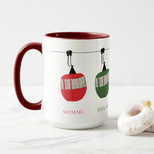 Personalised Family Retro Ski Lift Illustration Mug