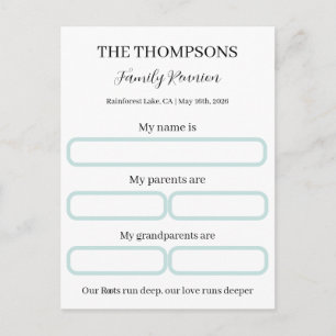 Personalised Family Reunion Activity Game kit Set Postcard